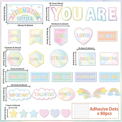 Miniatura 2 de Juego de tablón de anuncios motivacional de estación de afirmación pastel, tablero de anuncios de arcoíris pastel para decoración de pared de aula