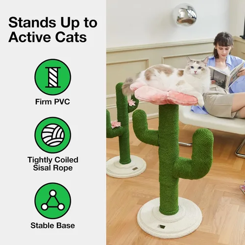 Miniatura 5 de VETRESKA Poste rascador para gatos de 41.3 pulgadas con cama, poste rascador alto para gatos de interior, torre de árbol para gatos 2 en 1, rascador