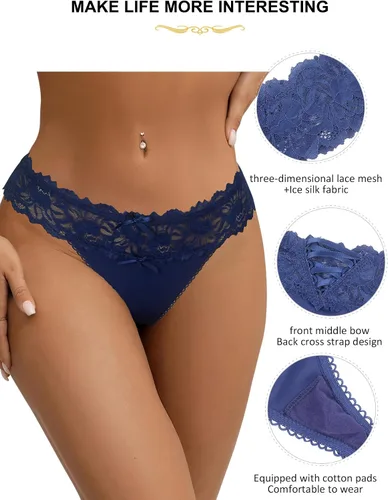 Miniatura 69 de ohyeah Tangas sexy de encaje tangas bragas de tiro bajo ropa interior para mujer de algodón entrepierna braga tangas bragas 4-18