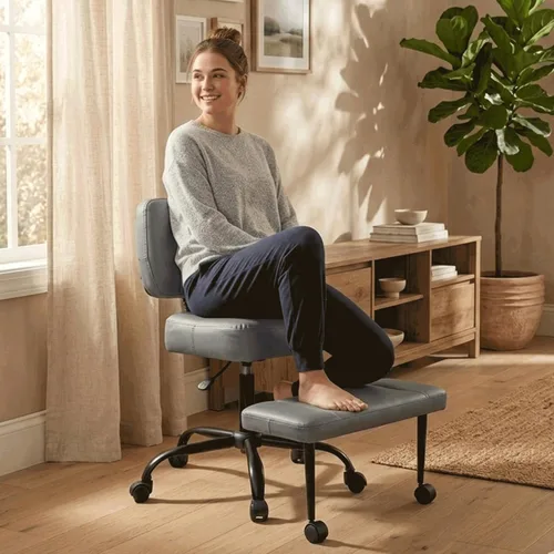 Miniatura 9 de Silla de oficina Criss Cross, silla para TDAH con reposapiés ajustable, silla de meditación giratoria de 360°, diseño flexible para el hogar, silla
