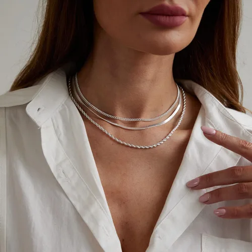 Miniatura 2 de MIDEEO Collar en capas de oro para mujer, chapado en oro de 14 quilates, cadena en capas, cuerda trenzada brillante, cadena de serpiente simple