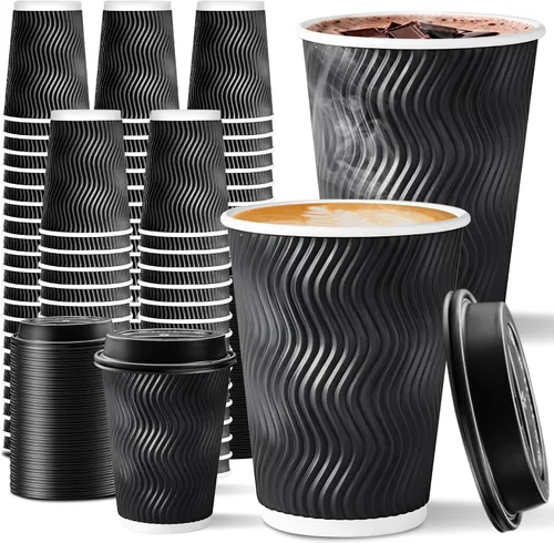 Miniatura 7 de Paquete de 100 Tazas de Café Desechables de 8 oz con Tapas, Tazas de Café Aisladas Gruesas Para Llevar para Bebidas Calientes/Frías, Tazas de Pared