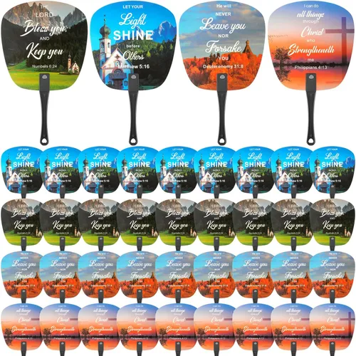 Miniatura 8 de Geetery 36 abanicos de la Biblia cristiana a granel para iglesia redonda de plástico para decoración de fiestas religiosas de verano, regalos