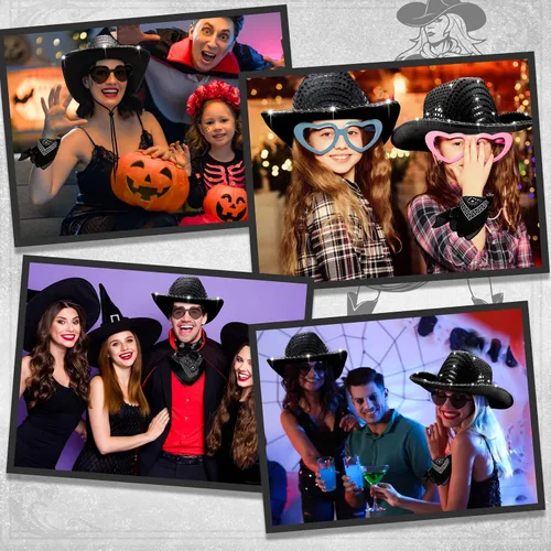 Miniatura 5 de 6 Pack Light Cowboy Hat Space Cowgirl Hat Led Flashing Hat with 6 Heart Glasses 6 Paisley Bandanna Western Cowboy Costume