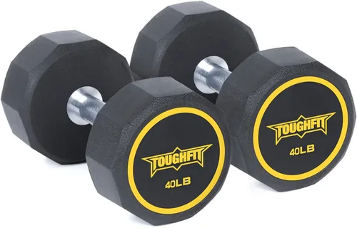 ToughFit Decagon - Juego de mancuernas negras con revestimiento PEV, pesas libres con mango de hierro moleteado antideslizante en pares o