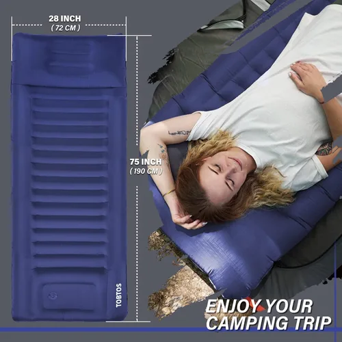 Miniatura 3 de TOBTOS Colchoneta inflable para acampar con almohada, almohadilla de dormir ultraligera gruesa de 6 pulgadas con bomba incorporada, alfombrilla