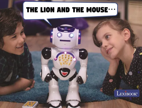 Miniatura 5 de LEXiBOOK Powerman - Robot de juguete con control remoto que camina y habla, baila, canta, lee historias, quiz de matemáticas, dispara discos e imita
