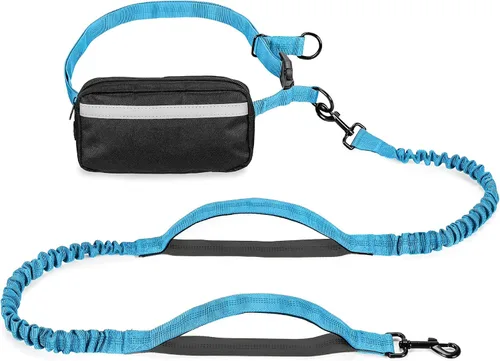 Miniatura 9 de Squirrel Products Correa de perro manos libres con cinturón de cadera/correa cruzada, bolsa con cremallera y elástico absorbente de golpes
