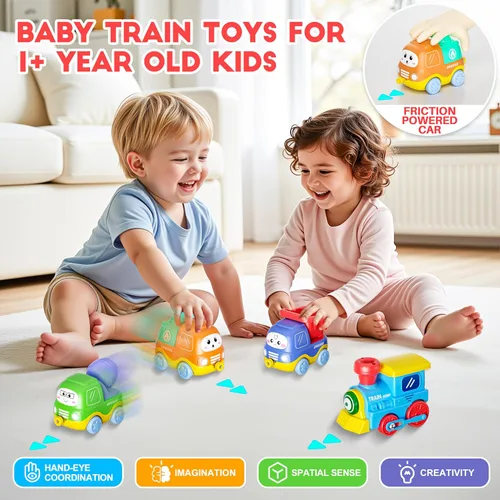 Miniatura 4 de Juego de Tren de Vapor Funwee para Niños Pequeños, Juguetes de Tren con Conexión Magnética y Luces y Sonidos, Tren Eléctrico de Dibujos Animados