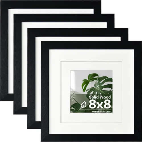 Miniatura 29 de Egofine Juego de 4 portarretratos de 4 x 6, hechos de madera maciza cubierta de plexiglás de 3 x 4.5 pulgadas y 3.5 x 5 pulgadas con paspartú o de 4