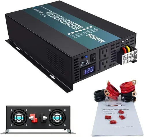 Miniatura 7 de WZRELB Inversor de corriente de onda sinusoidal pura de 2500 W, 12 VCC a 120 VCA, 60 Hz, salidas de CA duales, 2 puertos USB de 2.4 A y terminal