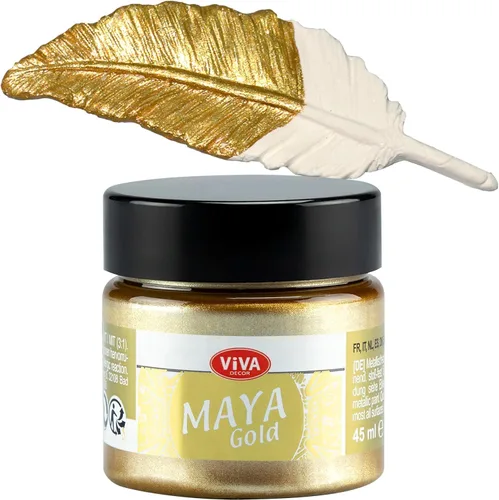 Viva Decor Maya Gold (Oro) 1.52 onzas líquidas - Pintura acrílica metálica brillante para trabajos creativos en madera, vidrio y porcelana. Dorado