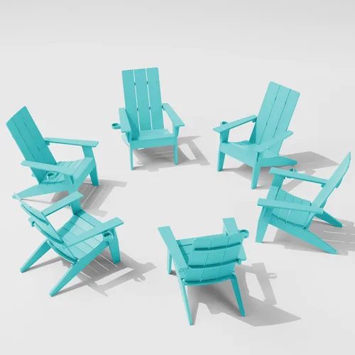 Miniatura 30 de MXIMU Silla Adirondack moderna resistente a la intemperie con portavasos, sillas de gran tamaño para hogueras Adorondic de plástico al aire libre
