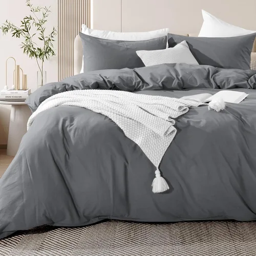 Miniatura 42 de NEXHOME PRO Funda de edredón de algodón para niños, tamaño twin, aspecto de lino, blanco, orgánico, natural, 100% algodón lavado, juego de ropa