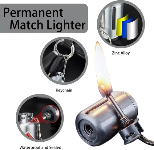 Miniatura 3 de Encendedor de fósforo permanente, compacto y portátil, encendedor de llavero personalizado, reutilizable (queroseno no incluido)