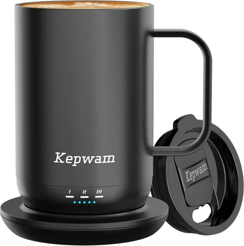 Kepwam Taza de Café Autocalentante T1, Taza de Café Recargable Calentada de 16oz, Taza de Café Inteligente con Calentamiento Controlado por