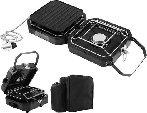 Miniatura 8 de Dollate Estufa de camping de 2 quemadores con bolsa de transporte, estufa de propano portátil de 16000 BTU para camping, estufa de camping plegable