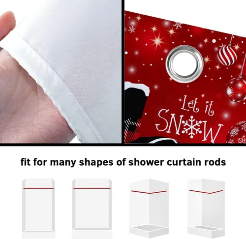 Miniatura 7 de Cortina de ducha de muñeco de nieve de Navidad, bola de Navidad roja, bonita cortina de ducha de muñeco de nieve de invierno, decoración navideña