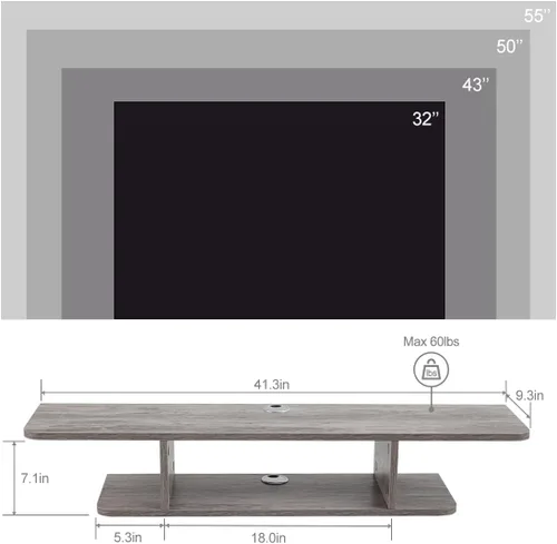 Miniatura 2 de GHC Soporte flotante para TV, centro de entretenimiento montado en la pared y estante de gabinete, consola de TV con almacenamiento, consola Gris