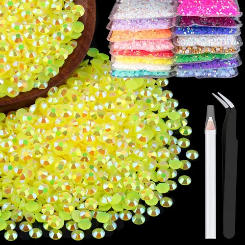 Miniatura 78 de 5000 piezas de diamantes de imitación de resina de 0.118 pulgadas a granel, color verde oscuro AB con parte trasera plana, diamantes de imitación