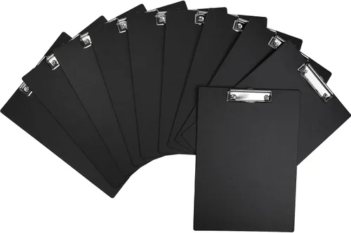 Miniatura 6 de Portapapeles color negro, paquete de 10 portapapeles tamaño carta A4 con clip de metal de perfil bajo y agujero para colgar para oficina y hogar