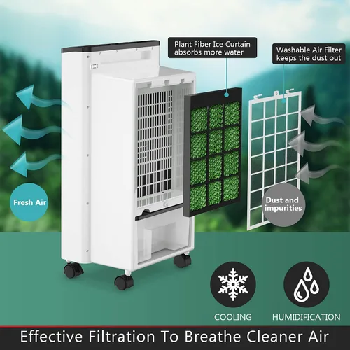 Miniatura 6 de FANTASK - Enfriador de aire portátil eléctrico, 3 modos, 3 velocidades y temporizador, ventilador con pantalla digital, caja de cristal de hielo