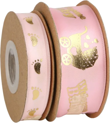 Miniatura 10 de Meseey 2 rollos en total de 20 yardas de cinta de bienvenida para bebé, cintas negras y doradas con estampado de pies para manualidades, pasteles