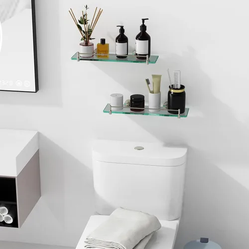 Miniatura 6 de Estantes de baño de vidrio, estantes flotantes de níquel cepillado para pared, rectangular, moderno, estante de vidrio de acero inoxidable