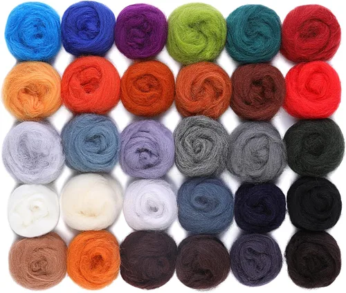Mayboos 30 colores de lana para fieltro de aguja, lana de fieltro de aguja, fieltro de lana de bricolaje, fieltro de aguja de lana para fieltro de