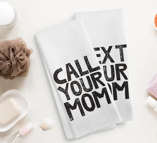 Miniatura 2 de Juego de 2 toallas de baño con texto en inglés "Call Your Mom" con texto en inglés "Call Your Mom", para dormitorio universitario, regalos de Blanco