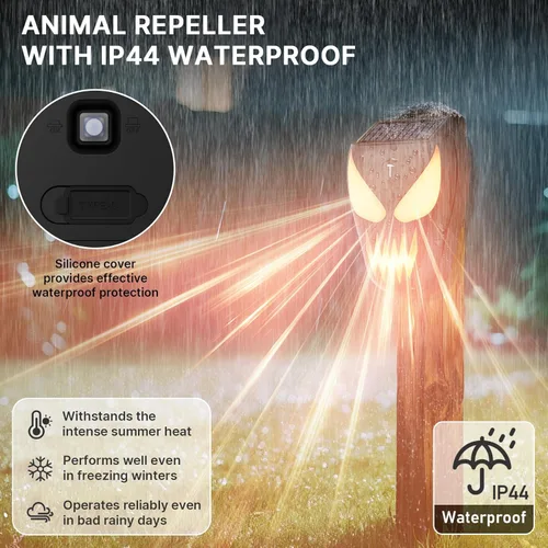 Miniatura 3 de Repelente solar nocturno de animales con llama parpadeante, repelente de mapache solar impermeable, disuasorio de coyote al aire libre para zorro