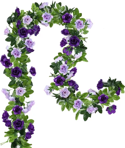 Miniatura 11 de Floweroyal Paquete de 2 guirnaldas de flores artificiales de 15.8 pies, flores de seda falsas de hiedra rosa para colgar en el arco de boda, fiesta