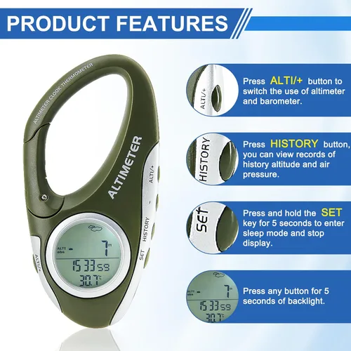 Miniatura 2 de Digital Altimeter Portable Compass with Weather Forecast Multi Function Altimeter Barometer for Hiking, Camping, RVs and Outdoor Activities