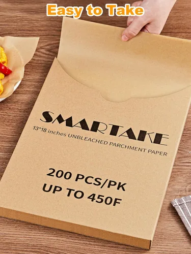 Miniatura 8 de SMARTAKE 200 hojas de papel pergamino para hornear, 13 x 18 pulgadas, antiadherentes precortadas para hornear, para hornear, asar a la parrilla, pan