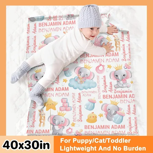 Miniatura 3 de Manta personalizada con nombre de Elaphants, regalo para bebés y niñas, manta de franela suave para recién nacidos, cómoda y acogedora, manta