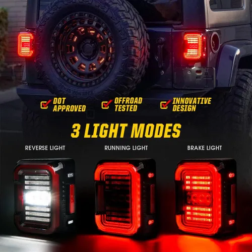Miniatura 3 de Xprite Luces traseras LED en forma de C ahumadas compatibles con Jeep Wrangler JK JKU Sport Sahara Rubicon 2007-2018, aprobadas por DOT, marcha