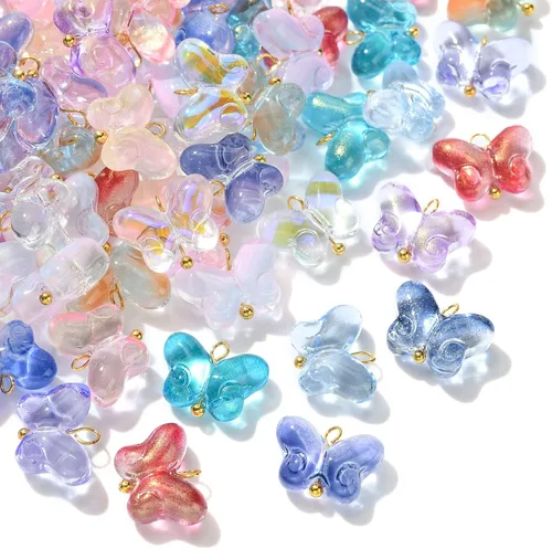 LiQunSweet 100 dijes de mariposa de cristal pequeños de cristal para manualidades, joyería, manualidades, aretes, pulsera, collar