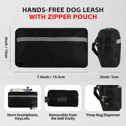 Miniatura 6 de Correa de perro manos libres con cinturón de cintura y bolsa grande, correa de cintura para pasear perros, correr, senderismo y trotar, asas Para 1