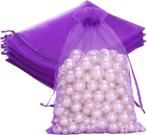 Miniatura 28 de G2PLUS - 25 bolsas de organza doradas de 5 x 7 pulgadas, bolsas de malla transparente para joyería, bolsas de regalo de organza con cordón