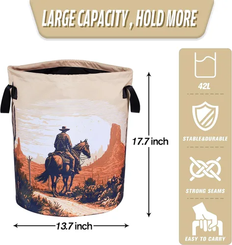 Miniatura 2 de Western Cowboy - Cesta de lavandería plegable de tela Oxford para montar en el desierto, divertida bolsa de lavandería, cesta de almacenamiento