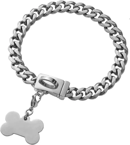 Miniatura 8 de Collar de cadena de acero inoxidable fuerte para perro con hebilla de fácil bloqueo y liberación, chapado en oro de 18 quilates, cadena de eslabones