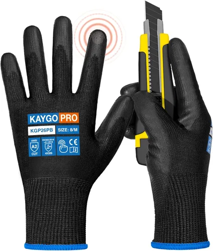 Miniatura 28 de KAYGO KG11PB - Guantes de seguridad con revestimiento delgado de poliuretano, tejido sin costuras, agarre suave en palma y dedos, para trabajo Verde