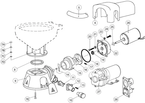 Miniatura 2 de Jabsco 37255 Series, kit de conversión de inodoro manual a eléctrico marino con bomba de admisión, descarga silenciosa