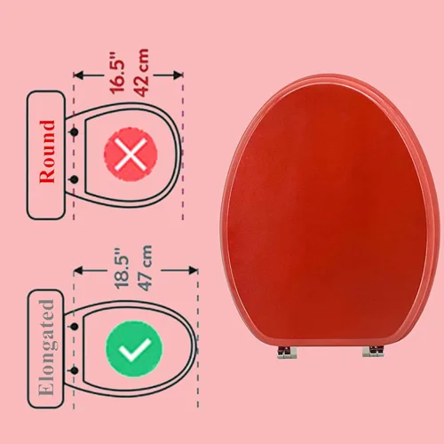 Miniatura 3 de Asiento de Inodoro Alargado de Madera Asiento de Inodoro Previene el Desplazamiento con Bisagras de Aleación de Zinc Tamaño Estándar Americano Rojo