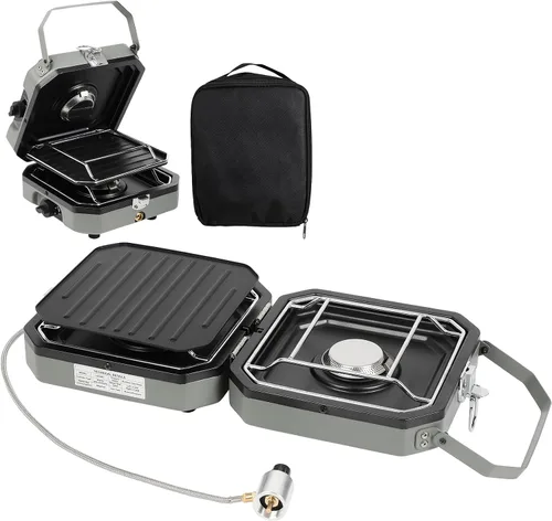 Dollate Estufa de camping de 2 quemadores con bolsa de transporte, estufa de propano portátil de 16000 BTU para camping, estufa de camping plegable