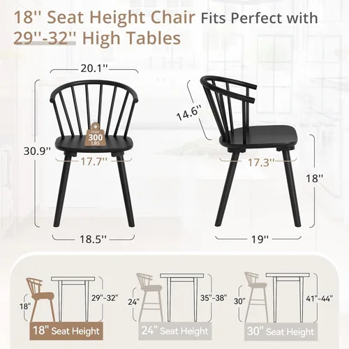 Miniatura 2 de LUE BONA Juego de 4 Sillas de Comedor Negras, Sillas de Comedor de Madera Estilo Granja con Respaldo Semicircular, Silla de Comedor de Husillo