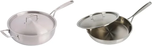 Babish Sartén de acero inoxidable de tres capas de grado profesional con tapa, 5 cuartos de galón y 12 pulgadas de acero inoxidable triple de grado