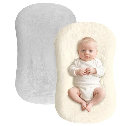 Miniatura 29 de Funda de muselina para tumbona de bebé suave de algodón orgánico, cubre para tumbona de recién nacido para bebés, niñas y niños (Azul)