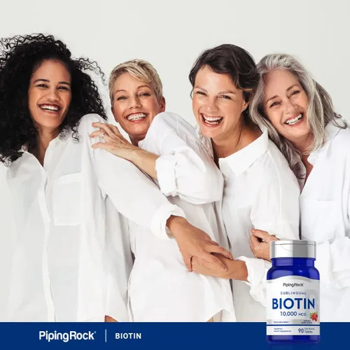 Miniatura 6 de Piping Rock Biotin - Tabletas de disolución rápida de 10000 mcg 90 unidades Píldoras sublinguales con sabor a bayas Máxima fuerza y alta