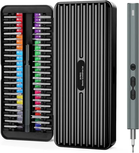 ORIA Juego de destornilladores eléctricos, destornillador inalámbrico recargable 58 en 1, kit de herramientas de reparación de precisión con cable